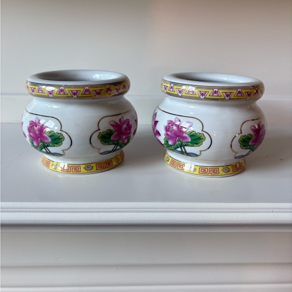 Set of 2 porcelain jars, floral vases, Asian flowers decor, pink and gold vase - Picture 2 of 3